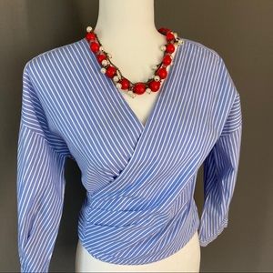 Bleuh Ciel Striped Blue & White Wrap Top